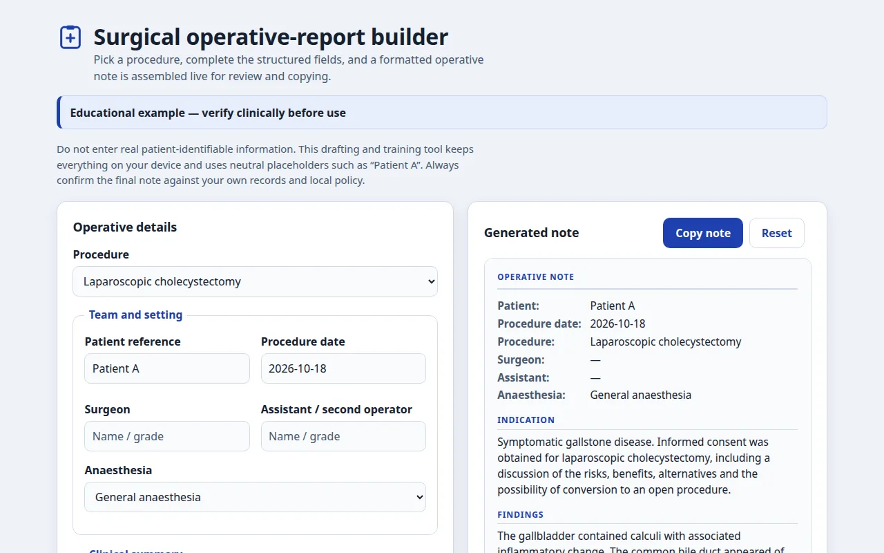 Screenshot of Surgical Operative-Report Builder